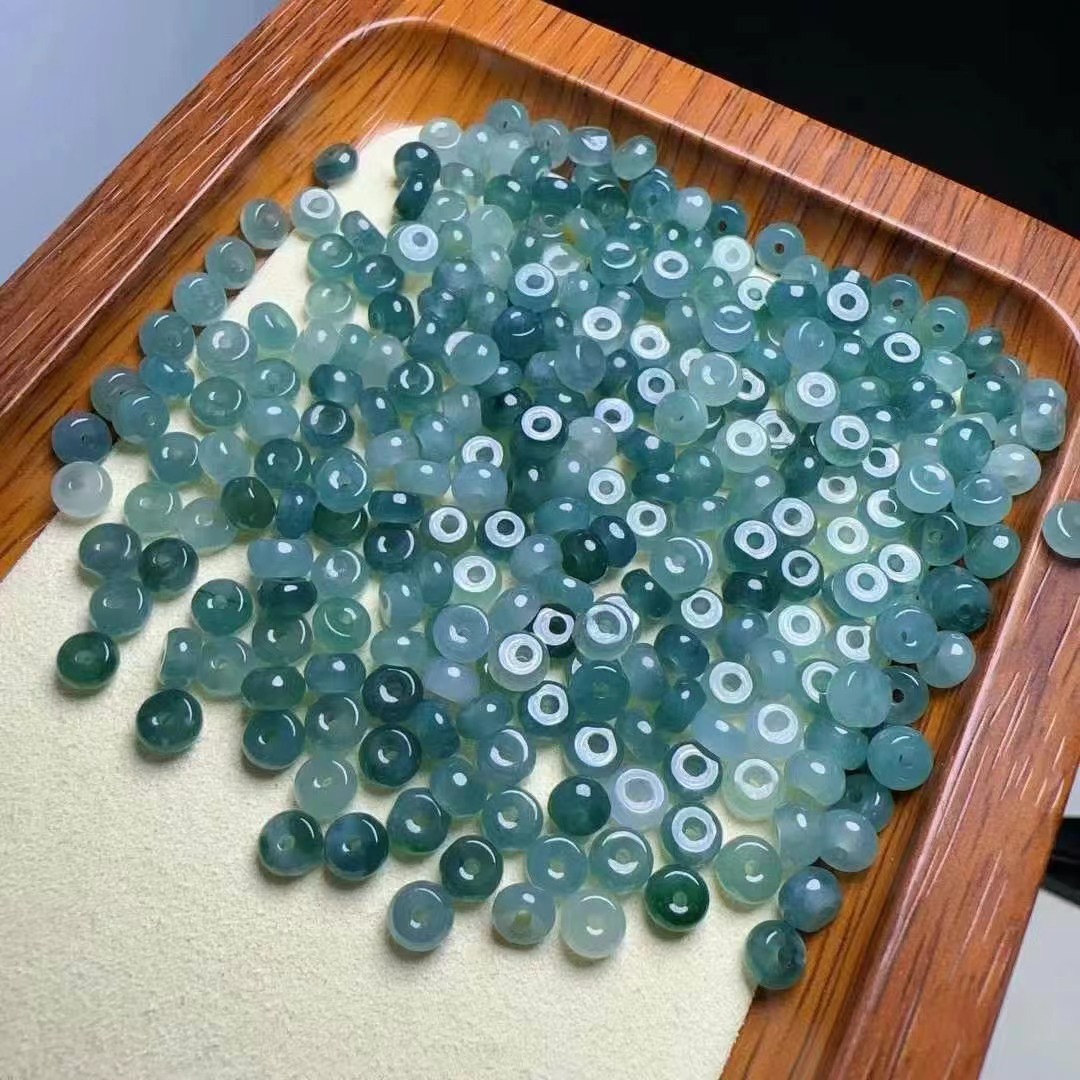 【20颗】天然翡翠蓝水盘缠手作散珠diy配件算盘珠配石约5*3mm