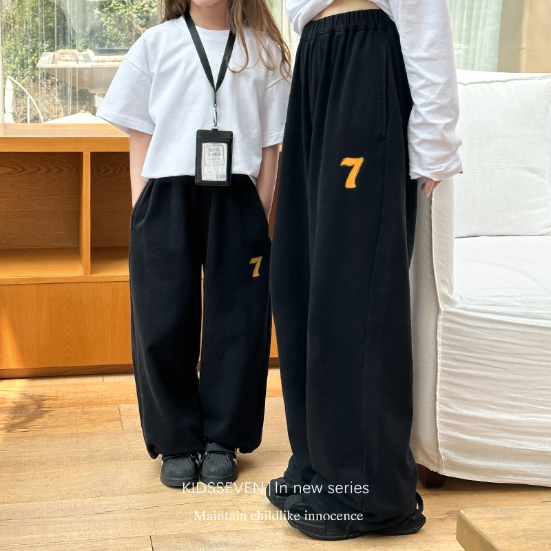 SKB2538亲子装韩版洋气休闲卫裤春装新款女童宽松刺绣运动裤潮