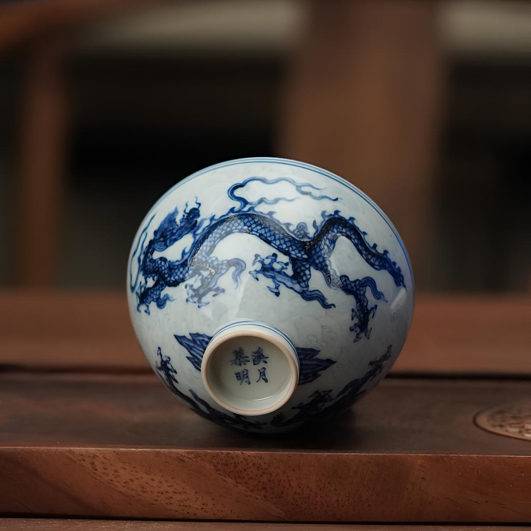 青花海水龙纹主人杯60～70cc