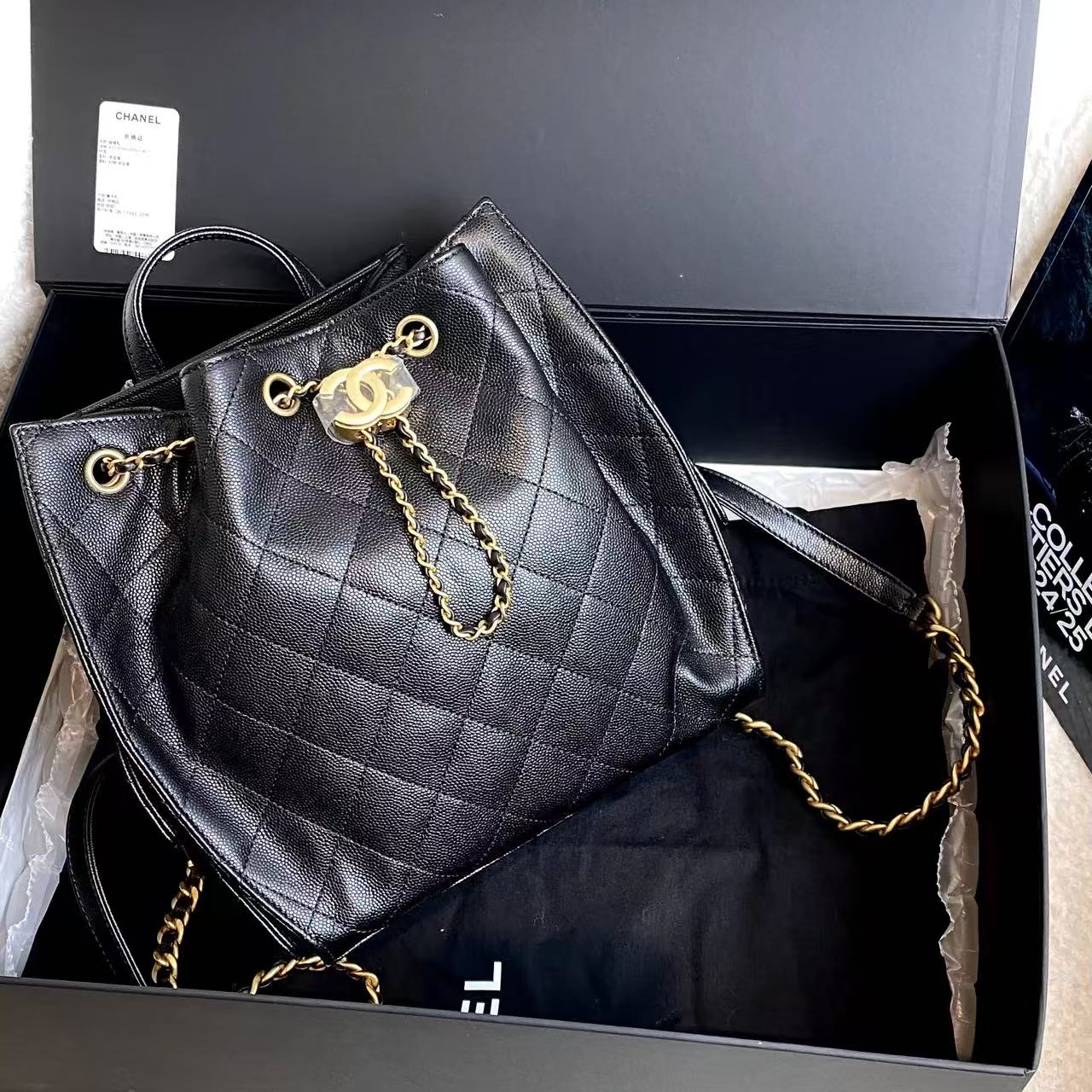 99新 Chanel/香奈儿 25k黑金25bag双肩包/43362235/12期/代卖服务