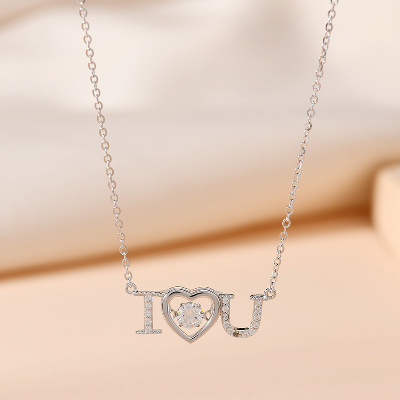 坠链均925银锆石 售品影响力LOVE镶钻灵动爱心小众设计锁骨链s9
