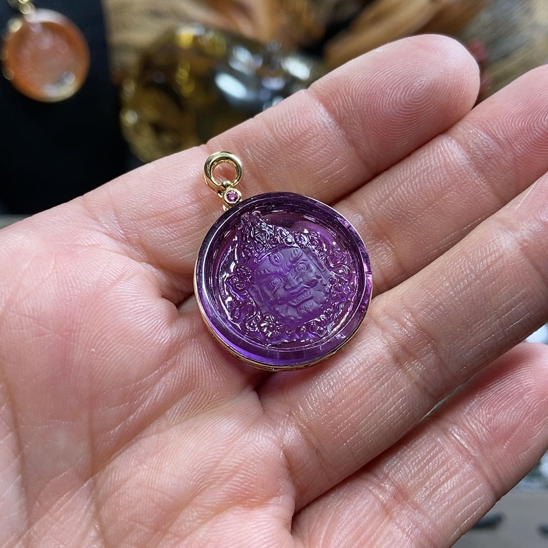 水晶天然水晶吊坠18K金镶嵌