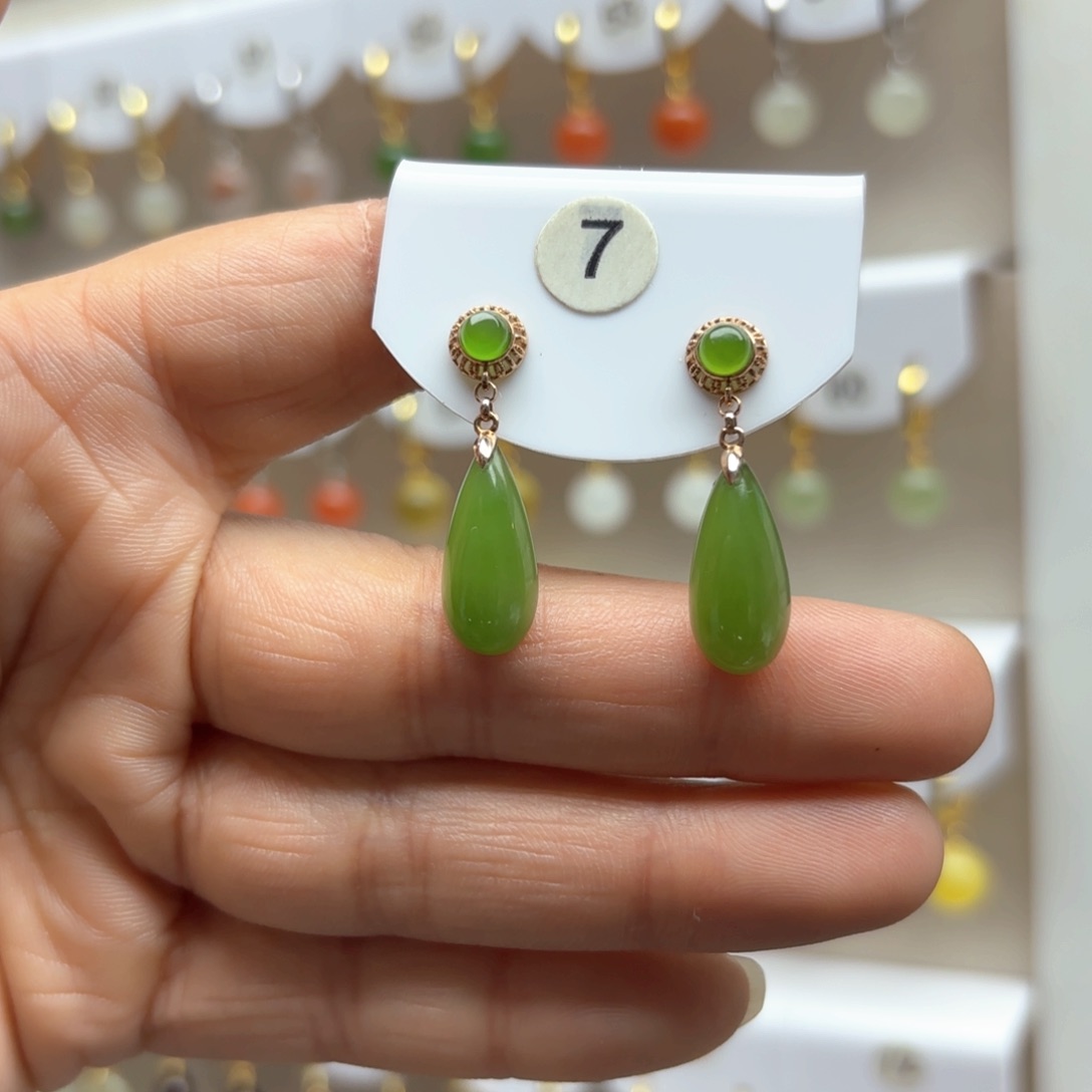 和田玉耳饰18K金镶嵌