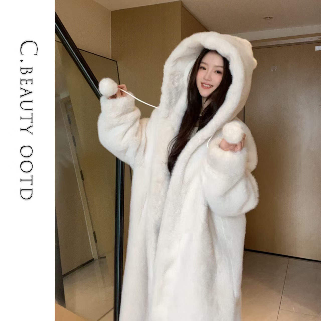 【橙大美丽】2025秋冬巫师帽新款洋气毛毛外套