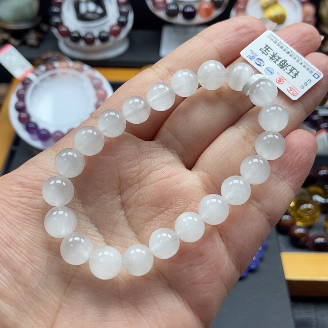 水晶白兔毛手链9毫米未镶嵌大**天