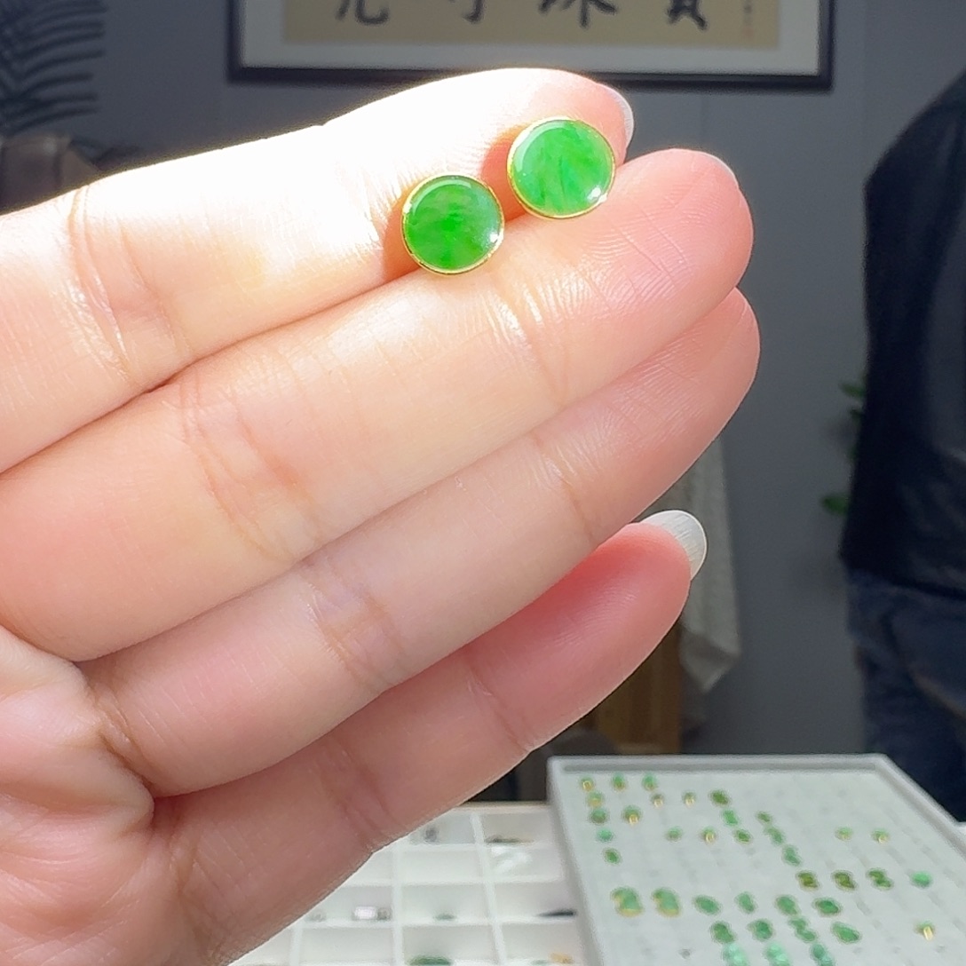 翡翠18K金镶嵌耳饰多样性发货其一