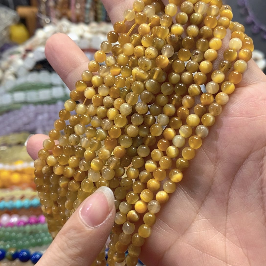 玛瑙/玉髓未镶嵌珠宝半成品天然金虎一条卡5mm