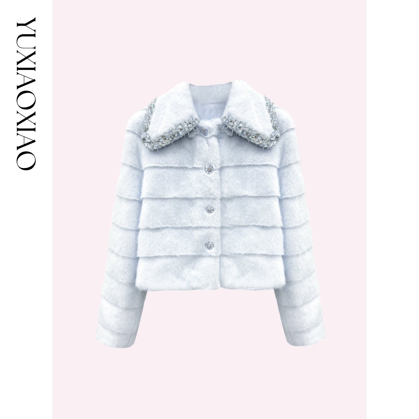 余潇潇【北欧奇遇】柔软舒适层次感重工织带精致翻领横排毛毛外套