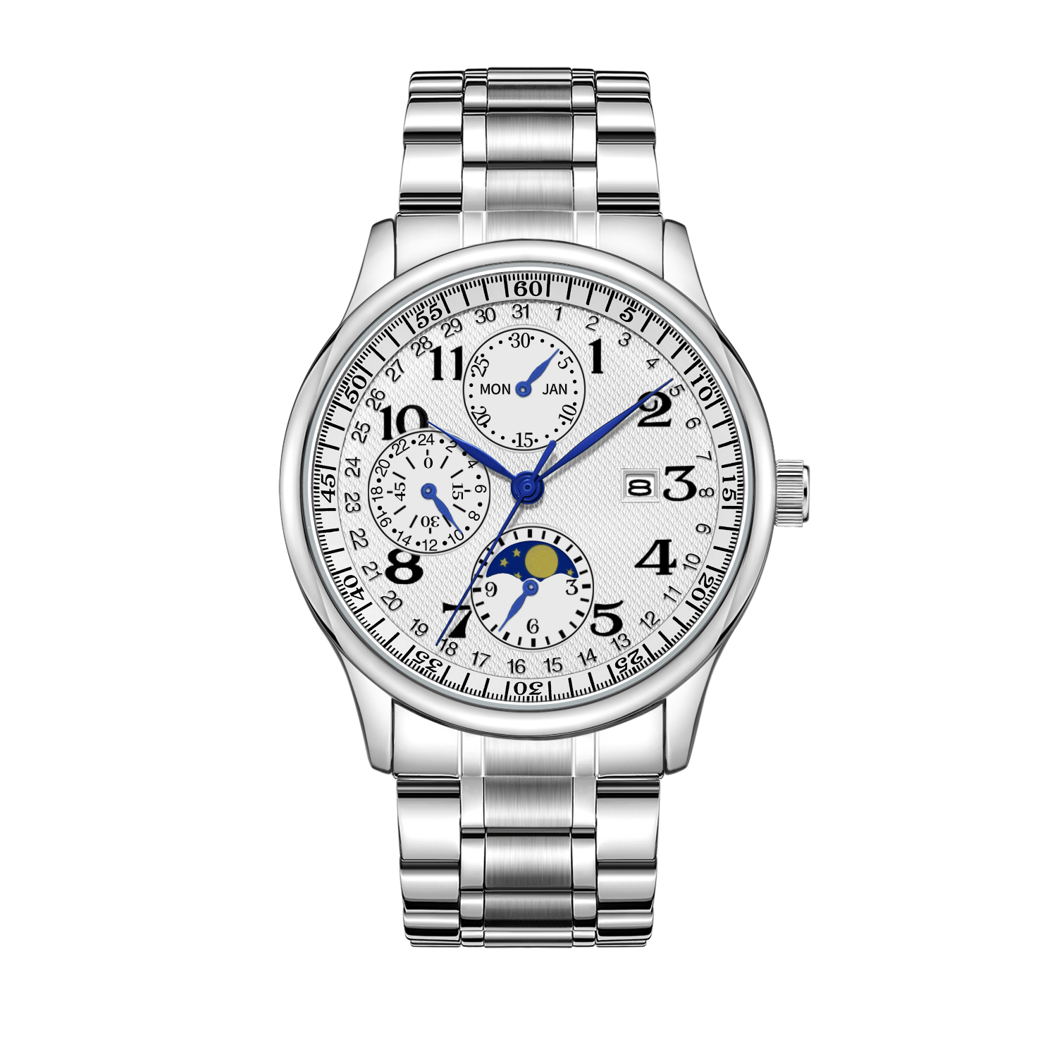 【专柜现发】奢品名表 男士六针月相钢带手表高档时尚腕表-3313