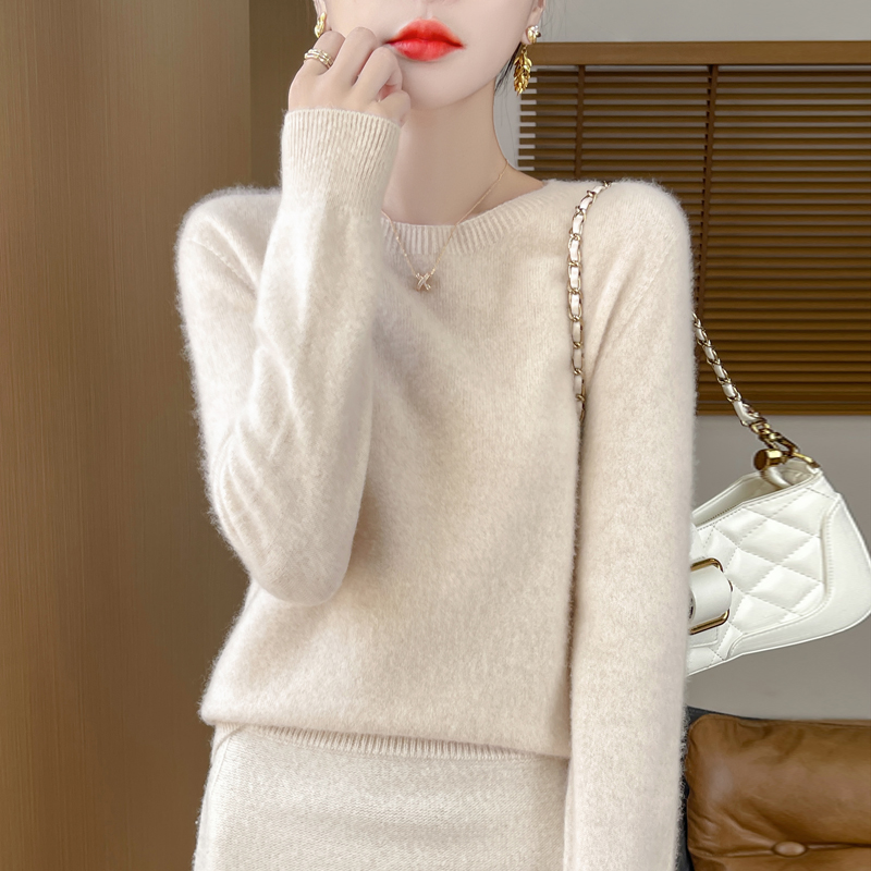 25款秋冬一线羊毛圆领针织女常规款衫宽松长袖纯色显瘦