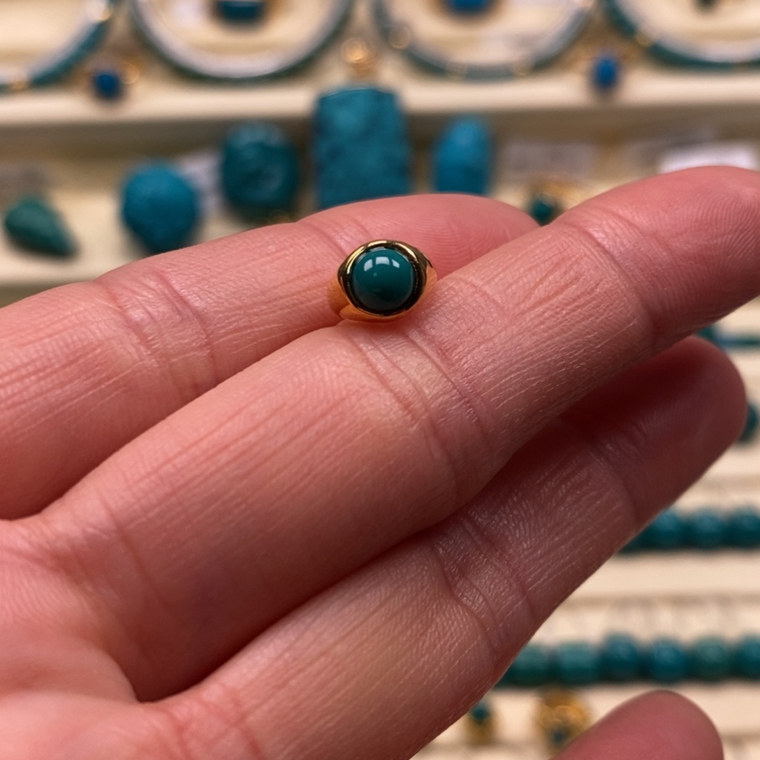 绿松石18K金镶嵌珠宝奇石卡环搭配7-7.5串