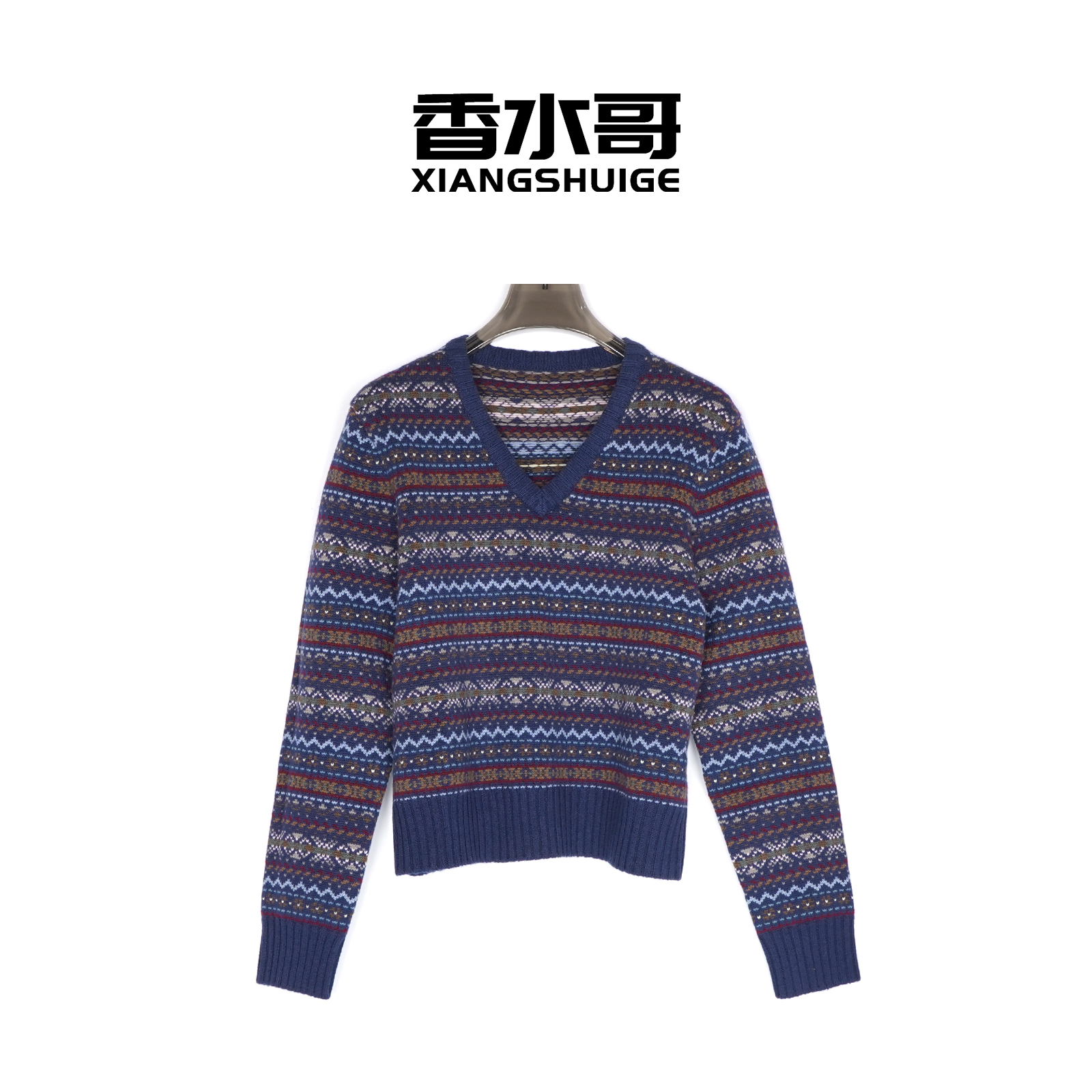 2025秋冬新款女高级感费尔岛提花修身短款气质羊毛衫保暖毛衣