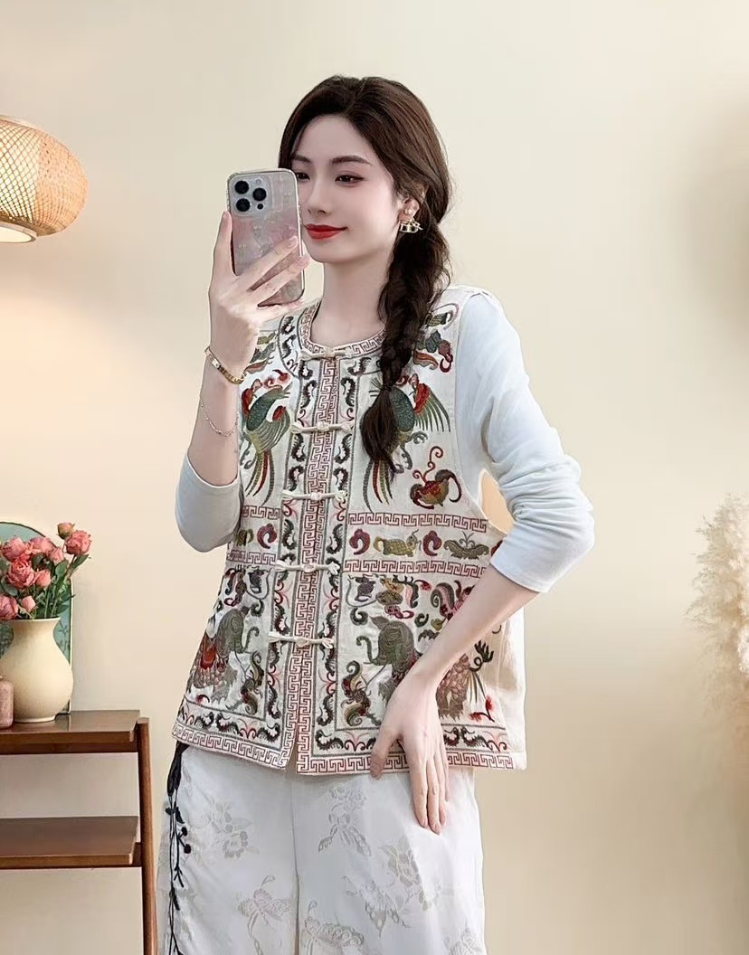 （再见时光）秋冬中国风复古精工刺绣休闲马甲