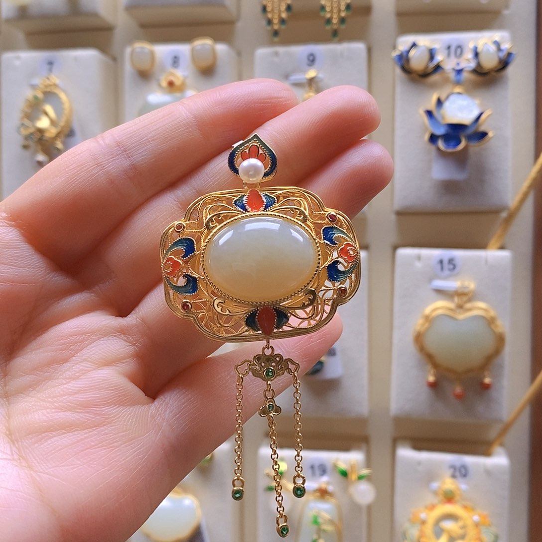 和田玉颈饰银S925镶嵌