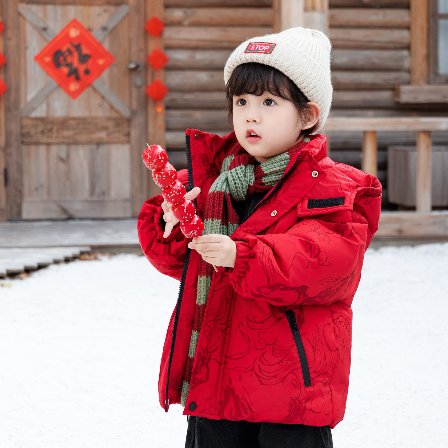 男童冬季羽绒服拜年服儿童红色外套2025新款男宝宝过新年衣服