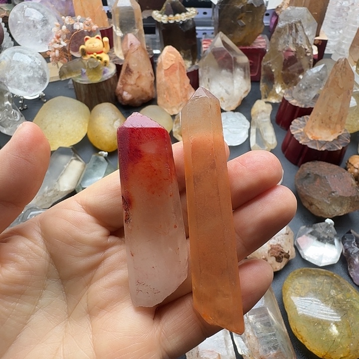 石材红兔毛水晶福利一对