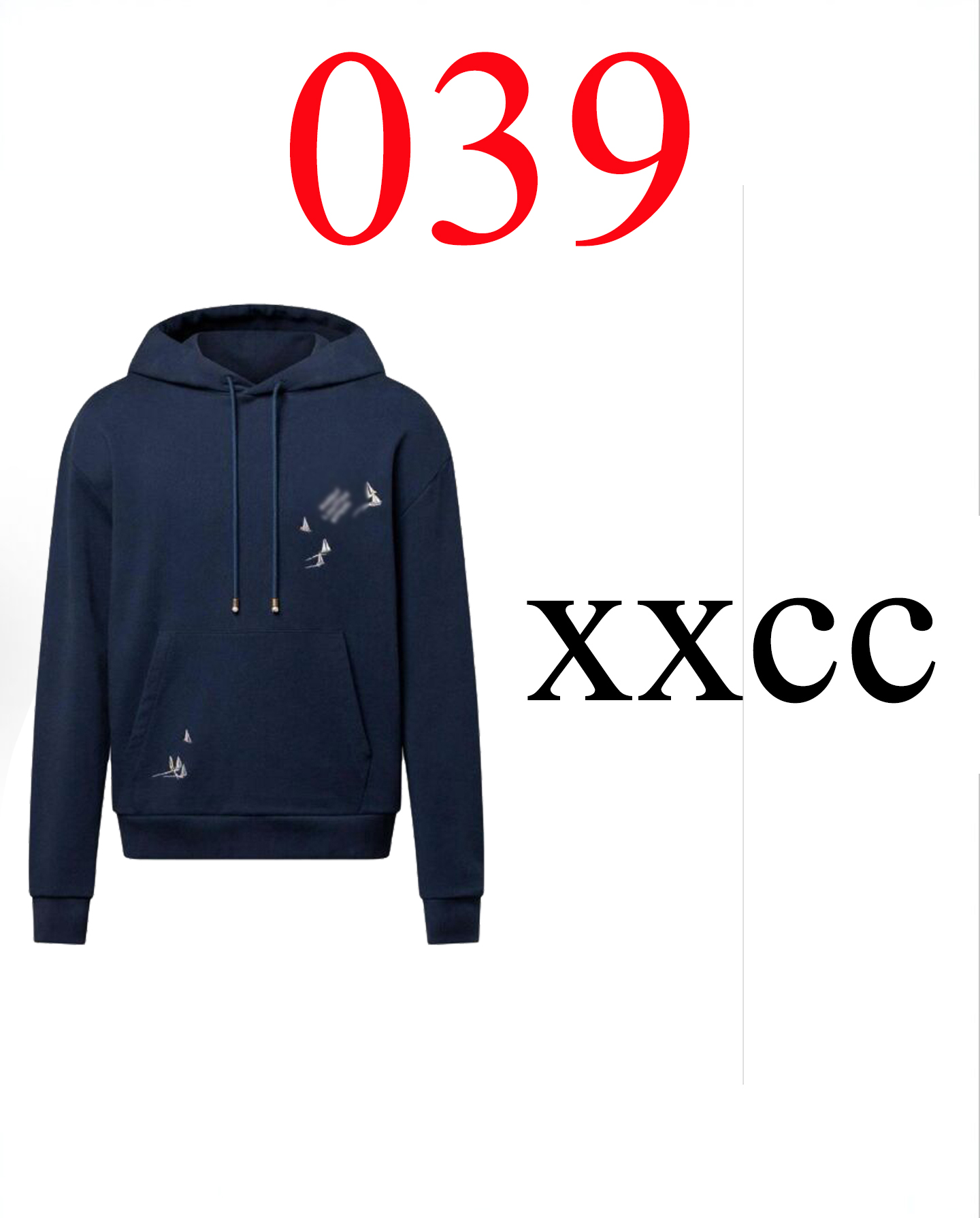 XXCC 25新款刺绣连帽深蓝色卫衣秋冬套头衫男女同款