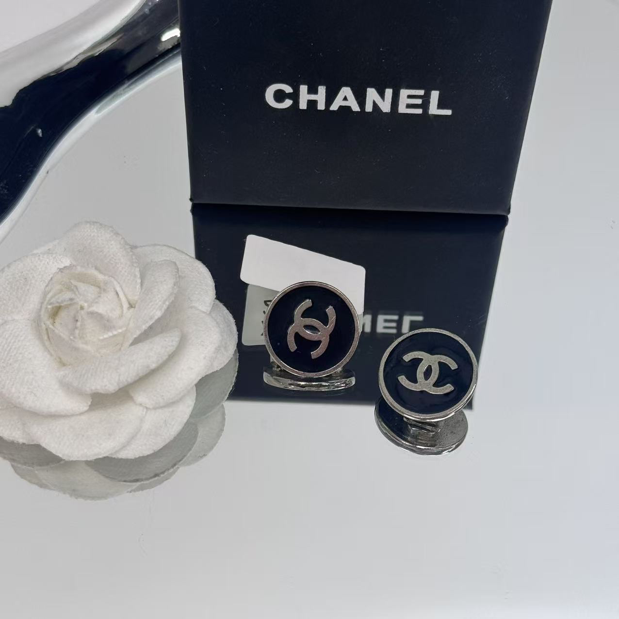 95新 Chanel/香奈儿 香奈儿黑金银双c耳夹