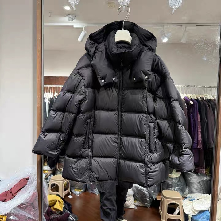 女连帽设计师款立领鹅绒服黑色带帽韩版短款