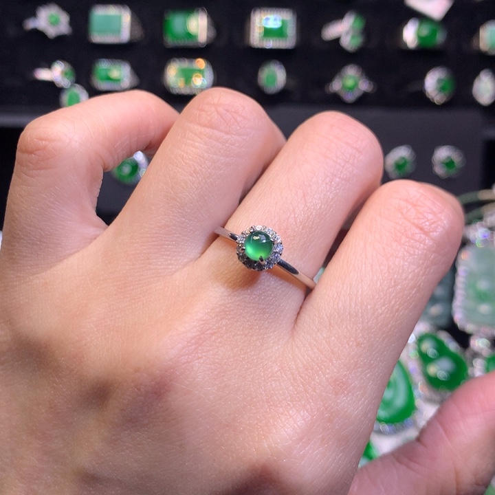 【闪购商品】翡翠戒指银S925镶嵌天然翡翠