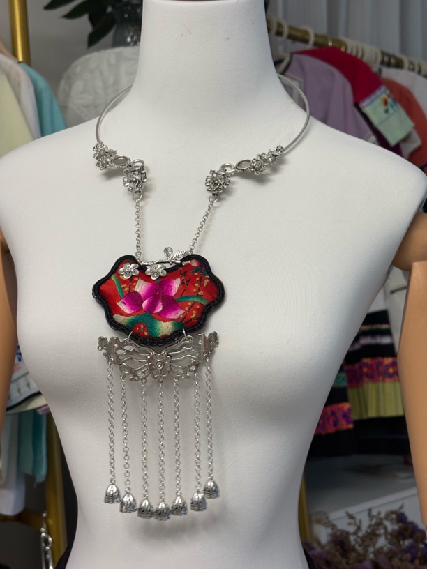 钛钢布艺项链 非金属布艺中国风烧蓝饰品复古苗族民族风纯手工