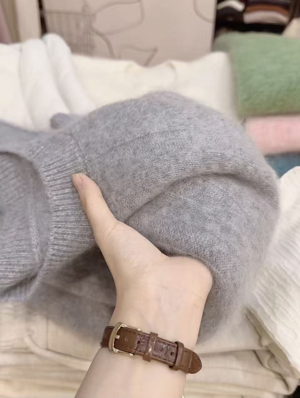 七言家高货100%羊！气质灰坑条拉绒感软糯毛衣169