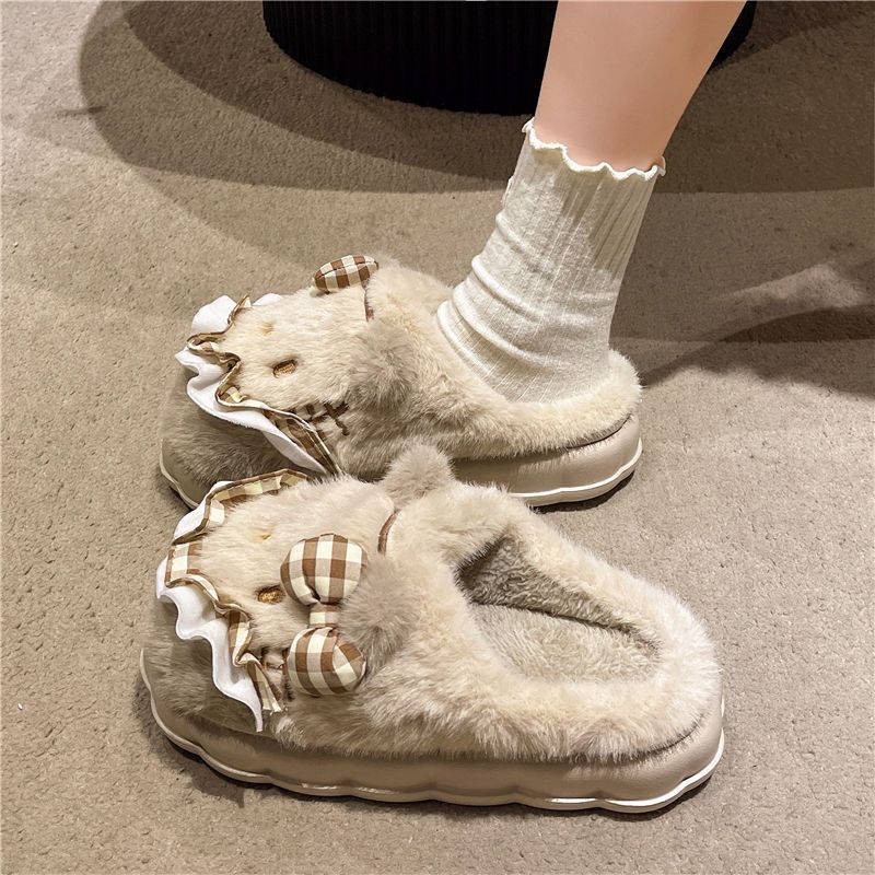 厚底毛毛棉拖鞋外穿女秋冬2025新款室内家居毛毛鞋月子鞋网红insZ