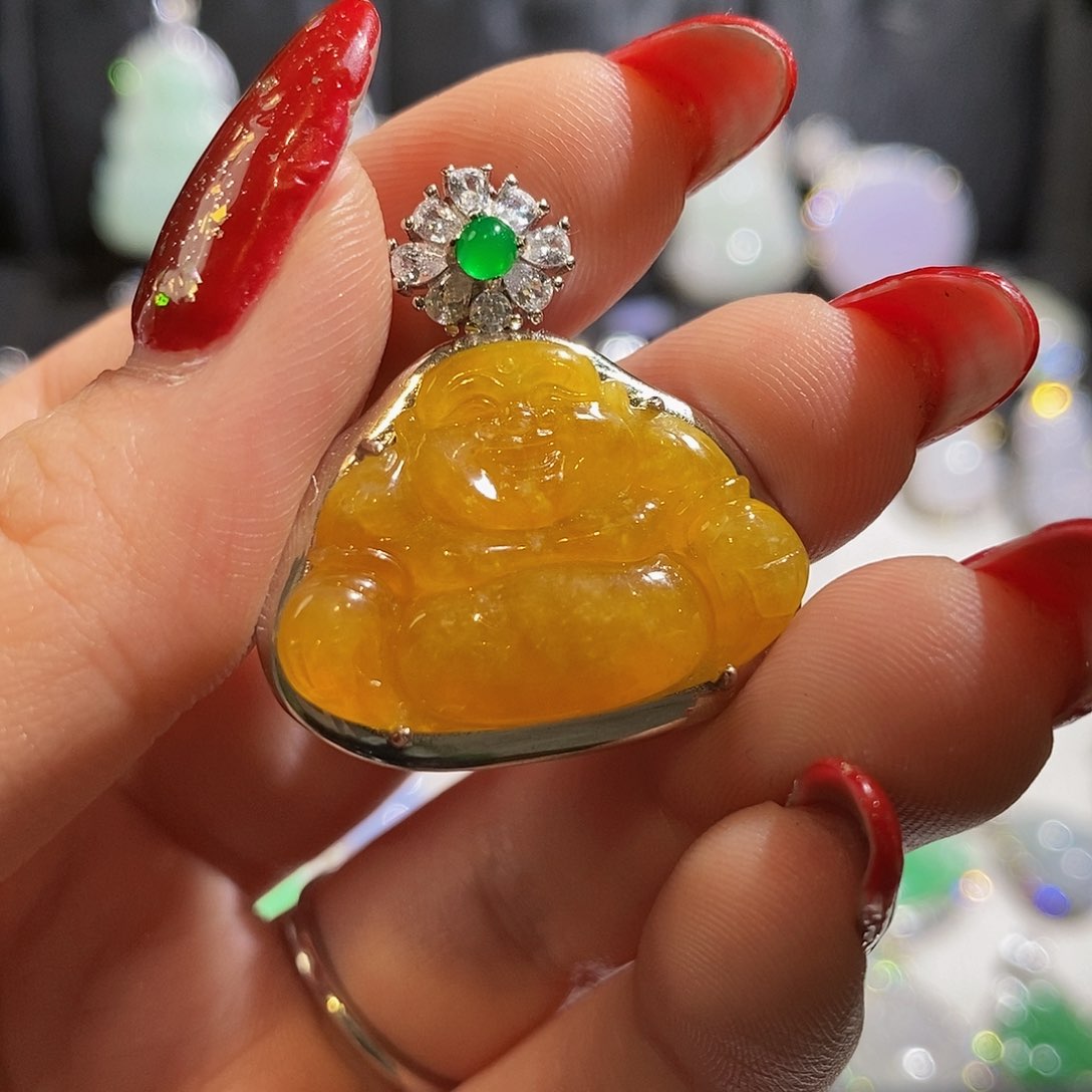 翡翠颈饰银S925镶嵌小**娇天然翡翠