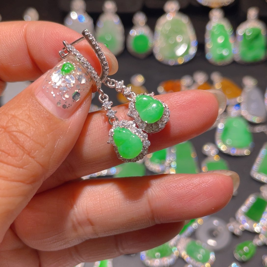 翡翠银S925镶嵌耳饰精品