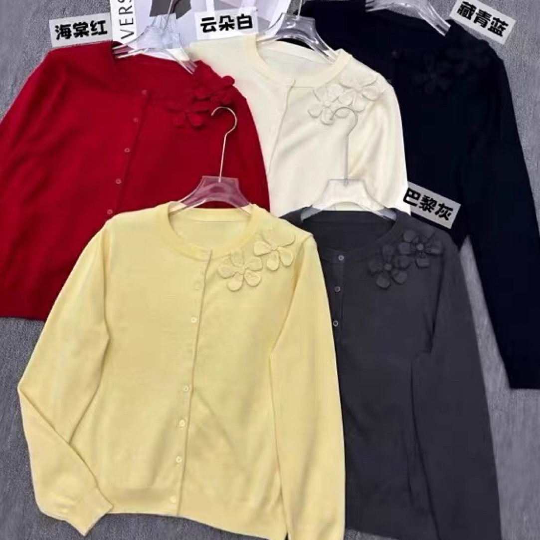 D50903常规款针织针织衫开衫毛针织衫植物花卉毛衣圆领女装