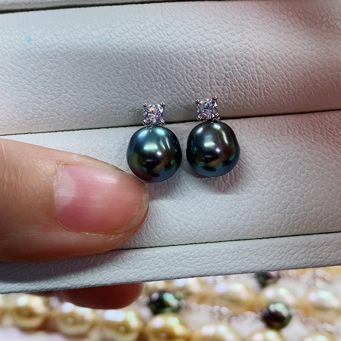 银S925镶嵌耳饰海水珍珠9-10