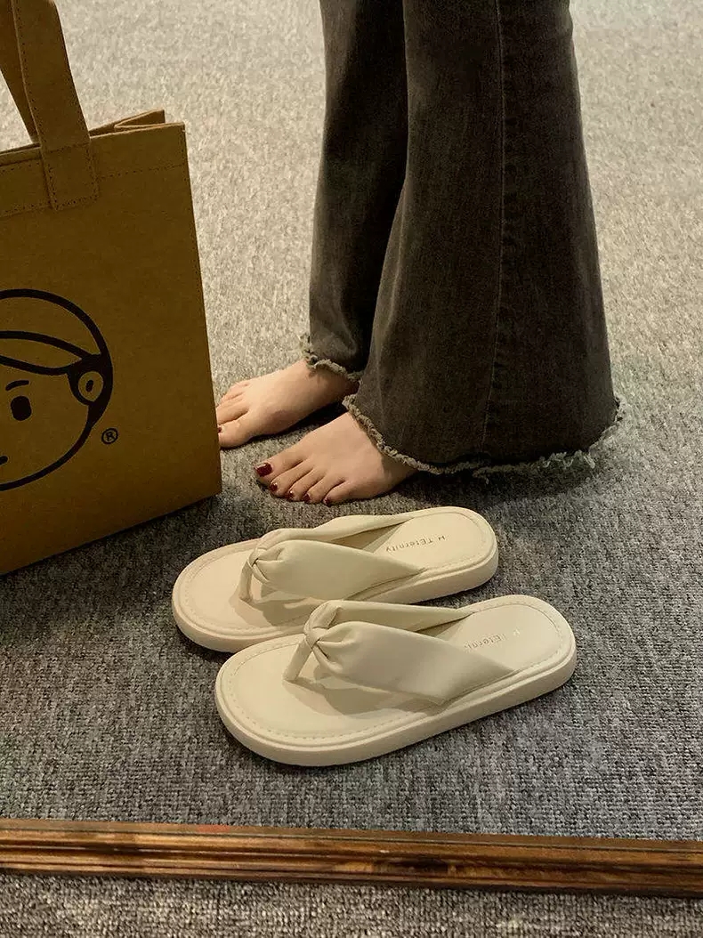 软皮 休闲风纯色人字拖大脚拖鞋百搭软底平底人字拖鞋