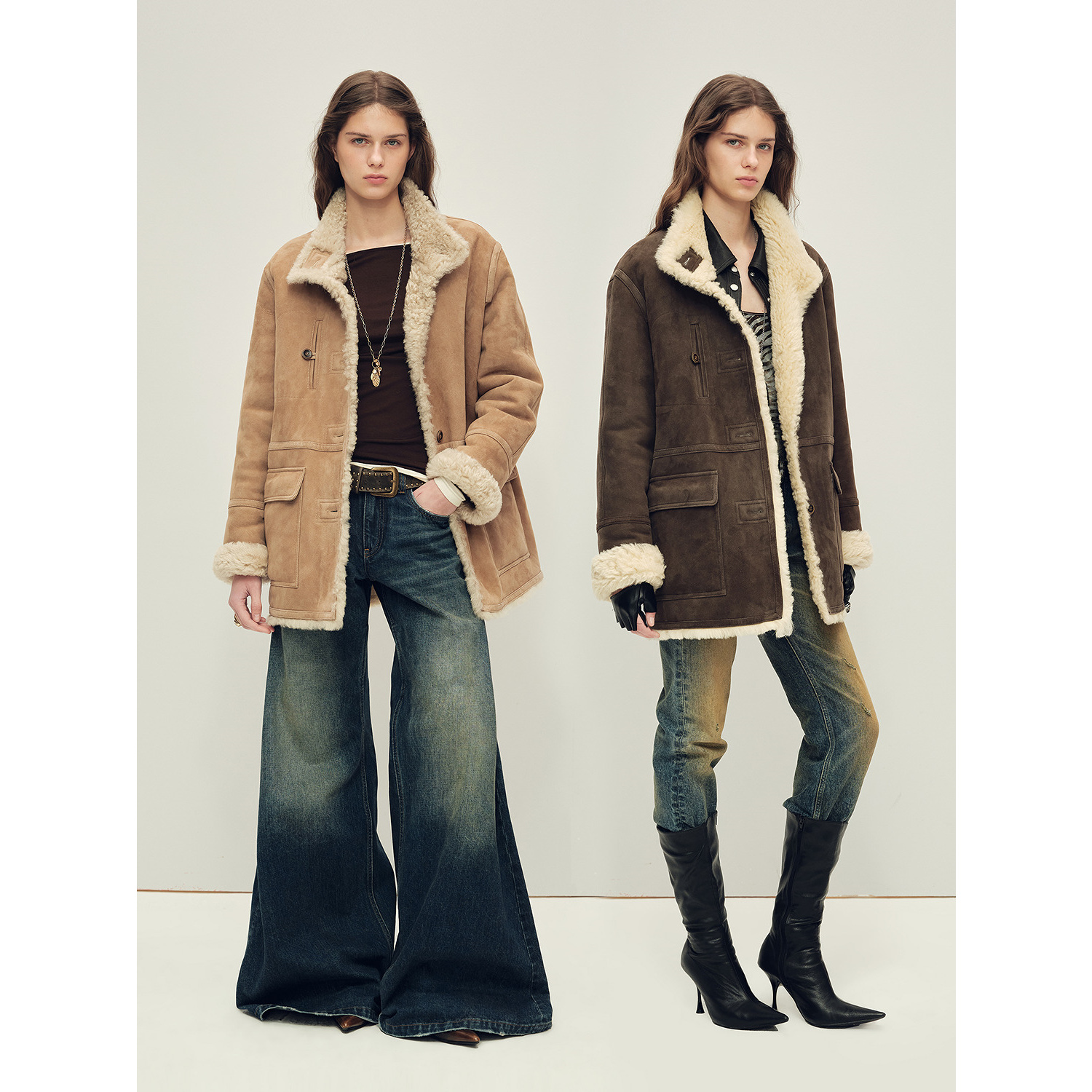 付智恩 梅斯卡尔 进口美利奴立翻领皮草外套