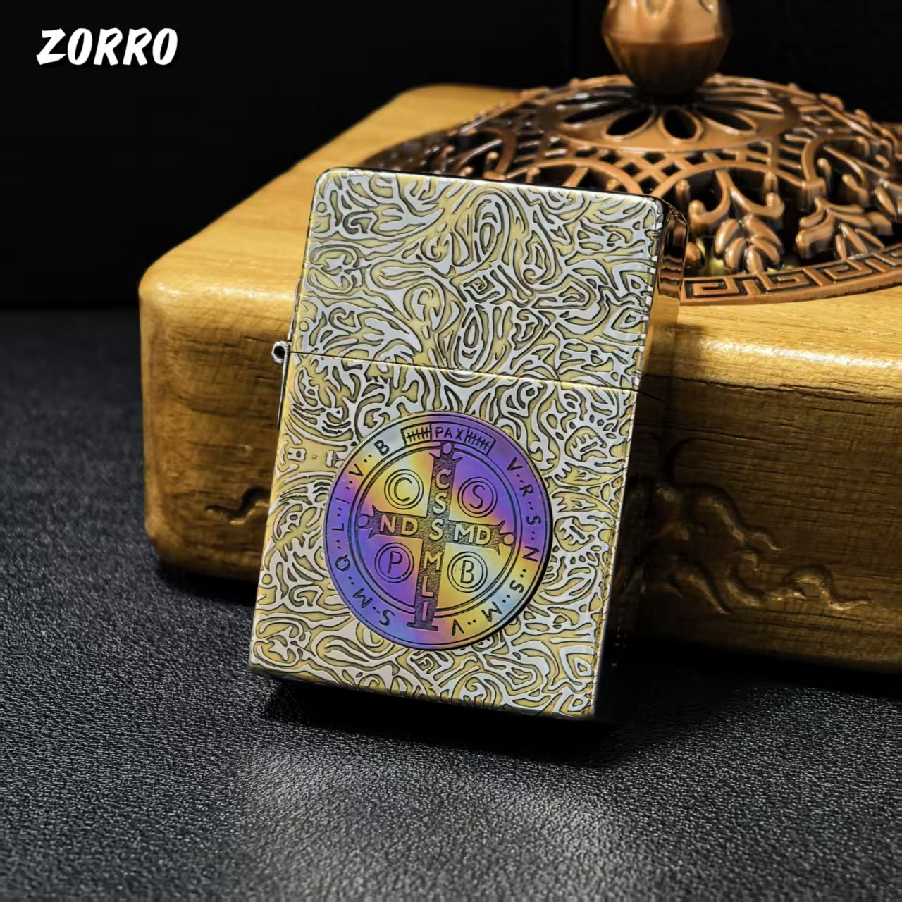 ZORRO佐罗906镍银双面雕刻镶嵌彩钛康斯坦丁煤油打火机