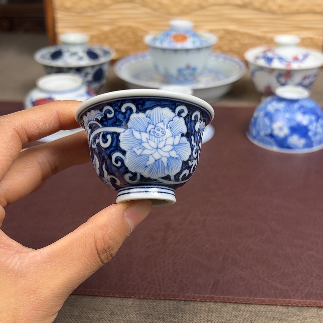 杯子景德镇缠枝牡丹小压手杯