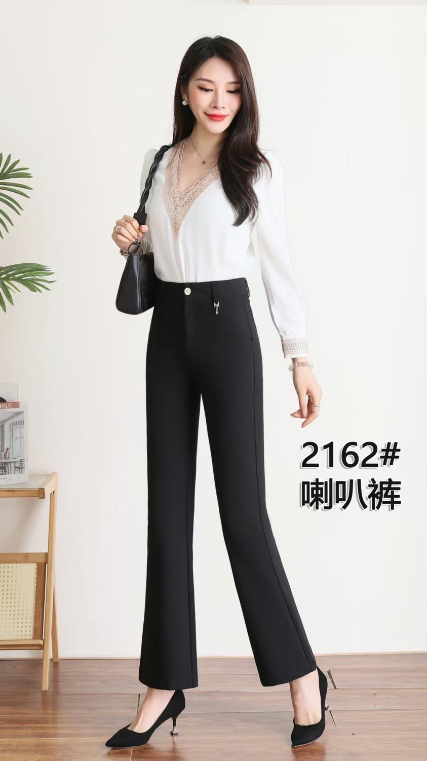 2025时尚弹力西装面料微喇叭裤修身显瘦显气质女黑色