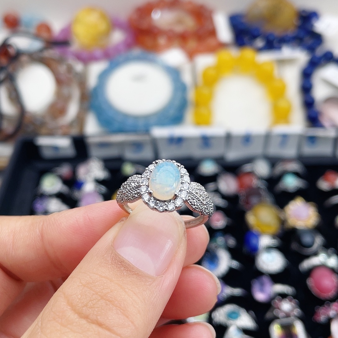 银S925镶嵌戒指烟晶