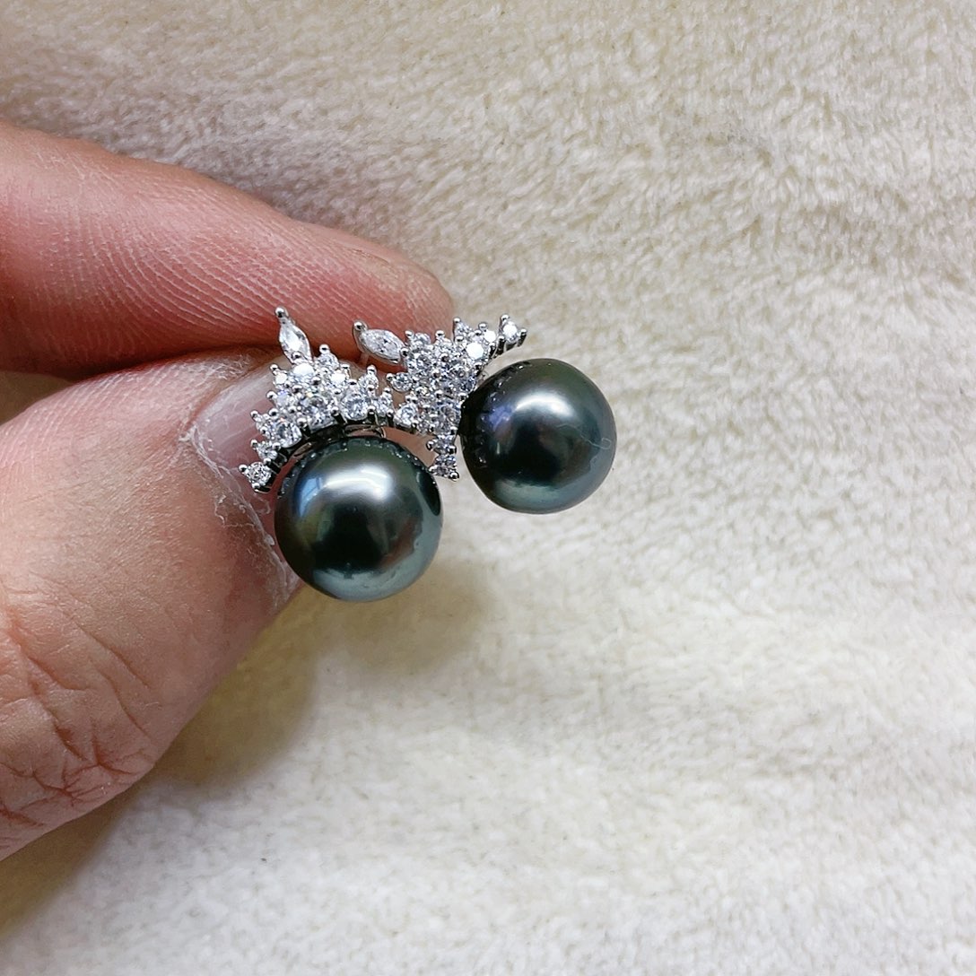 海水珍珠耳饰银S925镶嵌