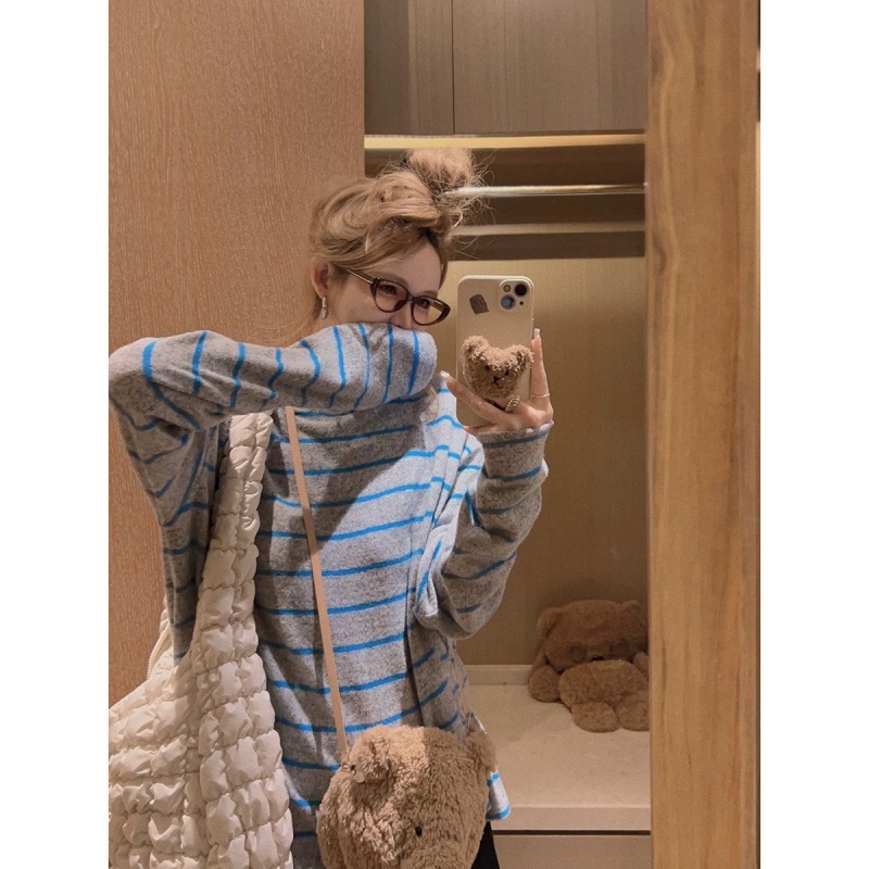 「拂雪暮冬」韩单！条纹宽松休闲百搭长袖女T恤GF-25724