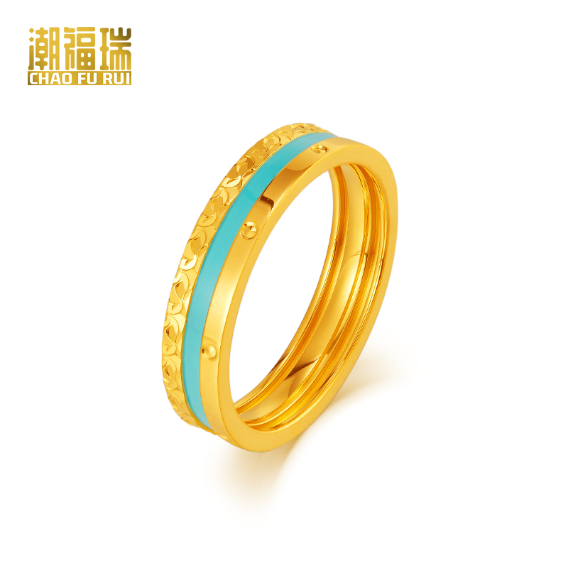 足金珐琅碎碎金蓝色戒指新款时尚潮流新年礼物【黄金源头工厂计价】