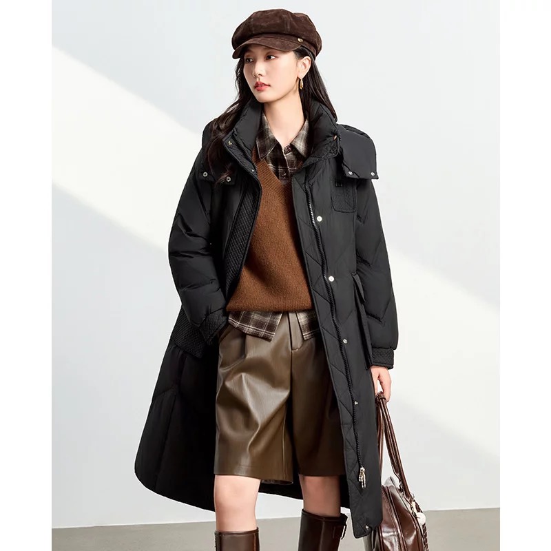 【婷婷专属】A6007连帽中长款大码收腰过膝韩版羽绒服