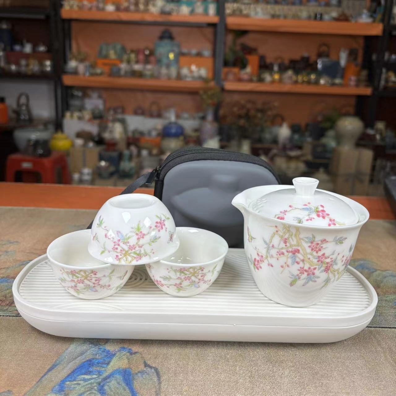 博艺茶具 冰白紫藤花一壶3杯+包-5962