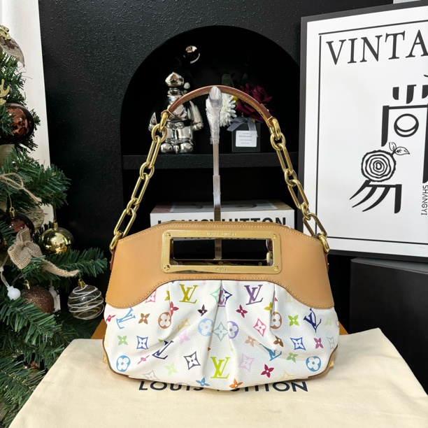 99新 LouisVuitton/路易威登 白三彩 朱迪 小号 单肩 手拎包 时尚