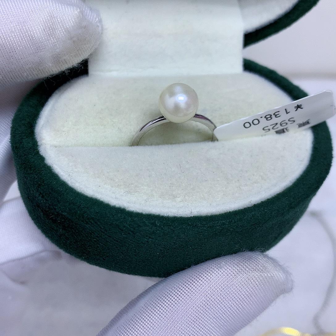 戒指银S925镶嵌海水珍珠7-8