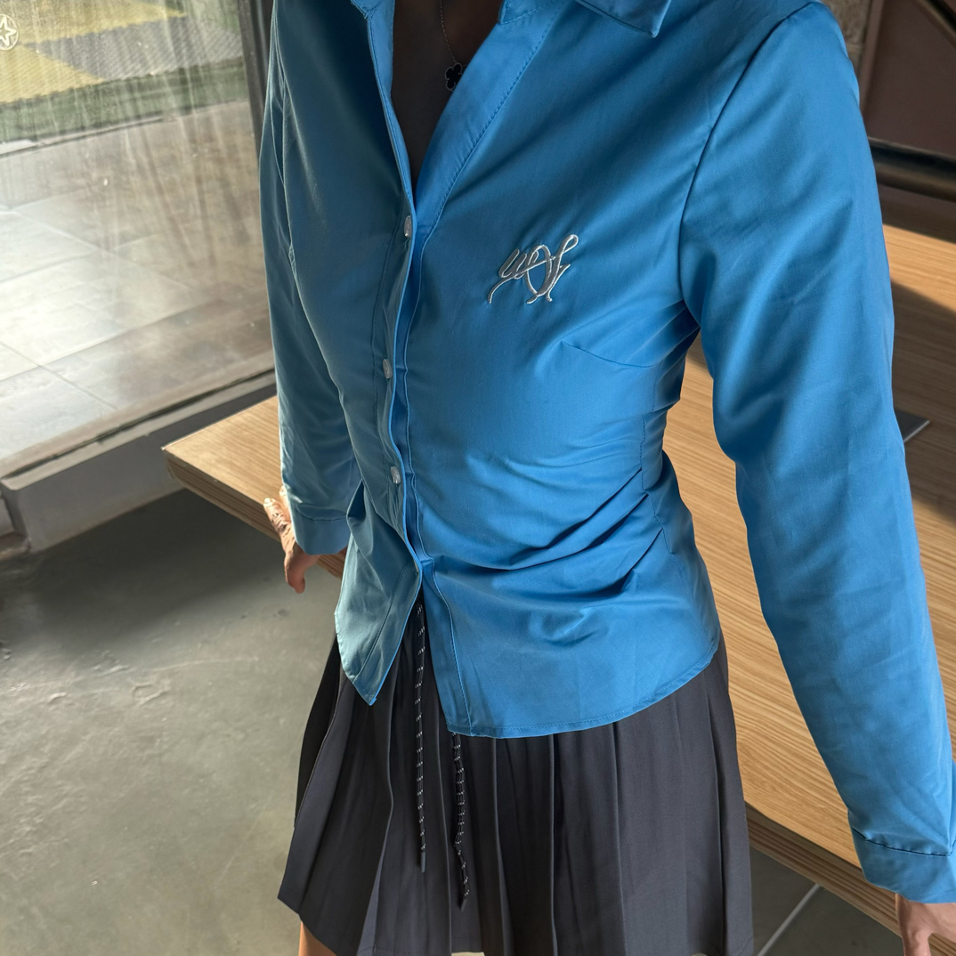 美式复古修身高级感学院风Polo领长袖衬衣