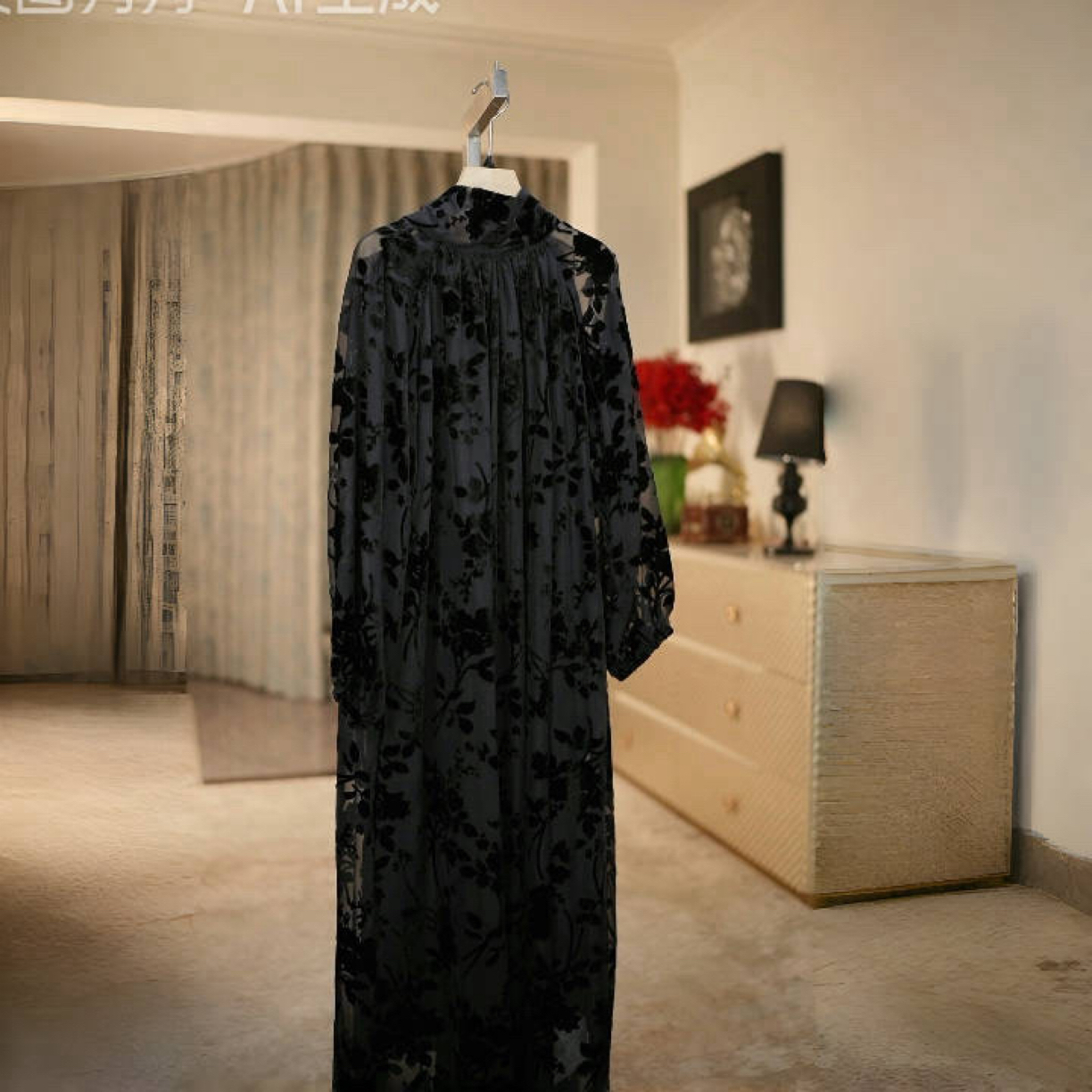 YKD秋冬系长款丝绒剪花工艺气质连衣裙8521-89