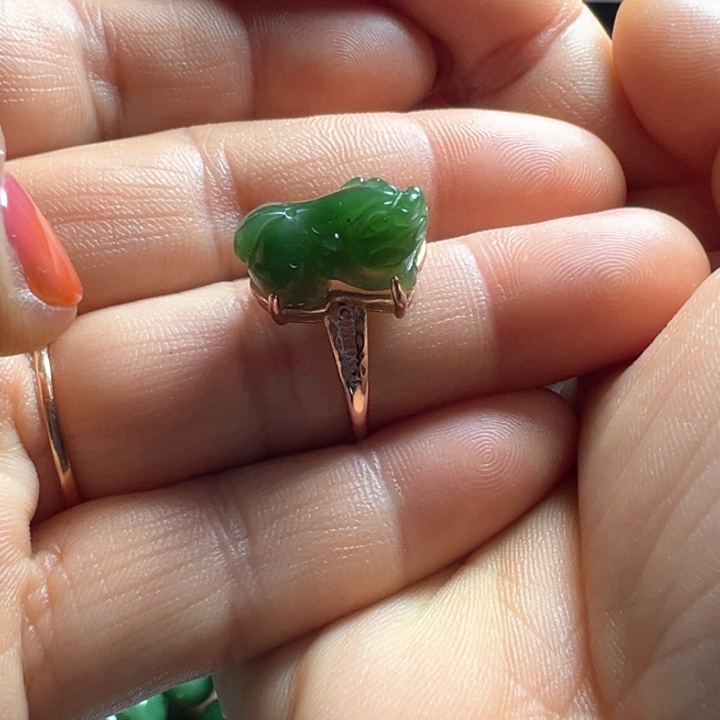 和田玉（碧玉）戒指银S925镶嵌天然