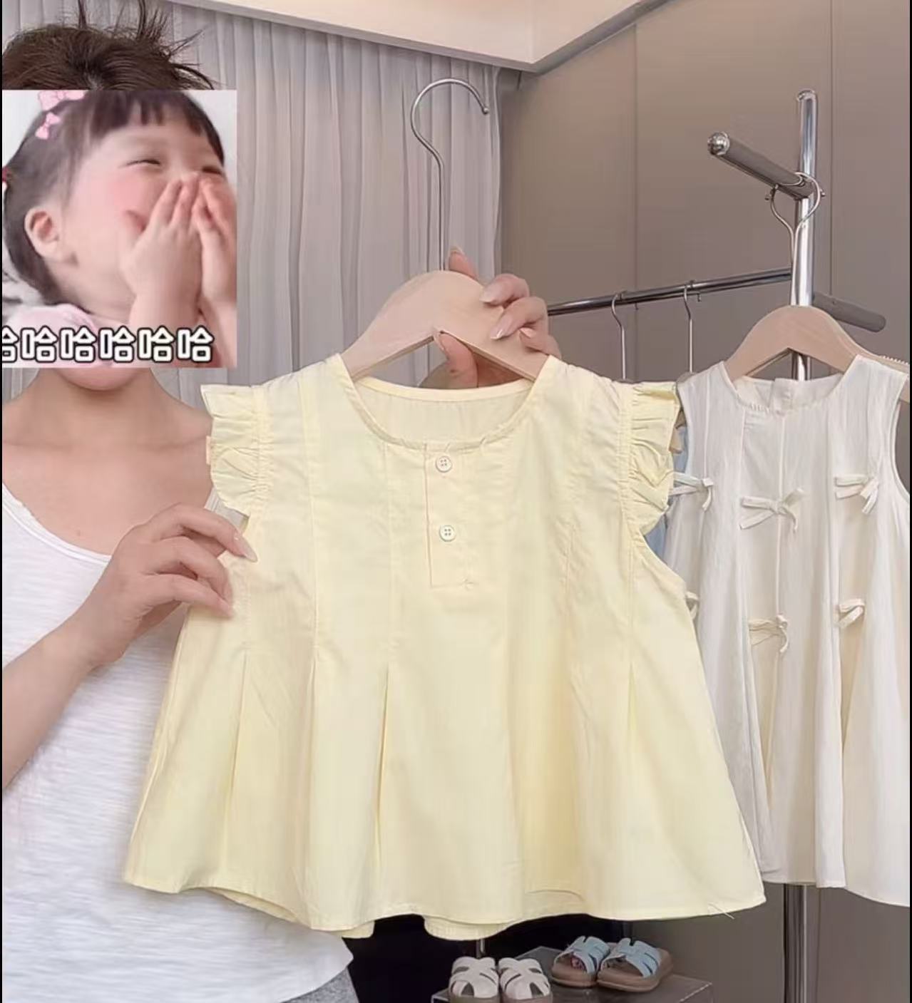 现货花小花童装夏装女童纯棉小衫2025夏新款儿童甜美花边无袖上衣