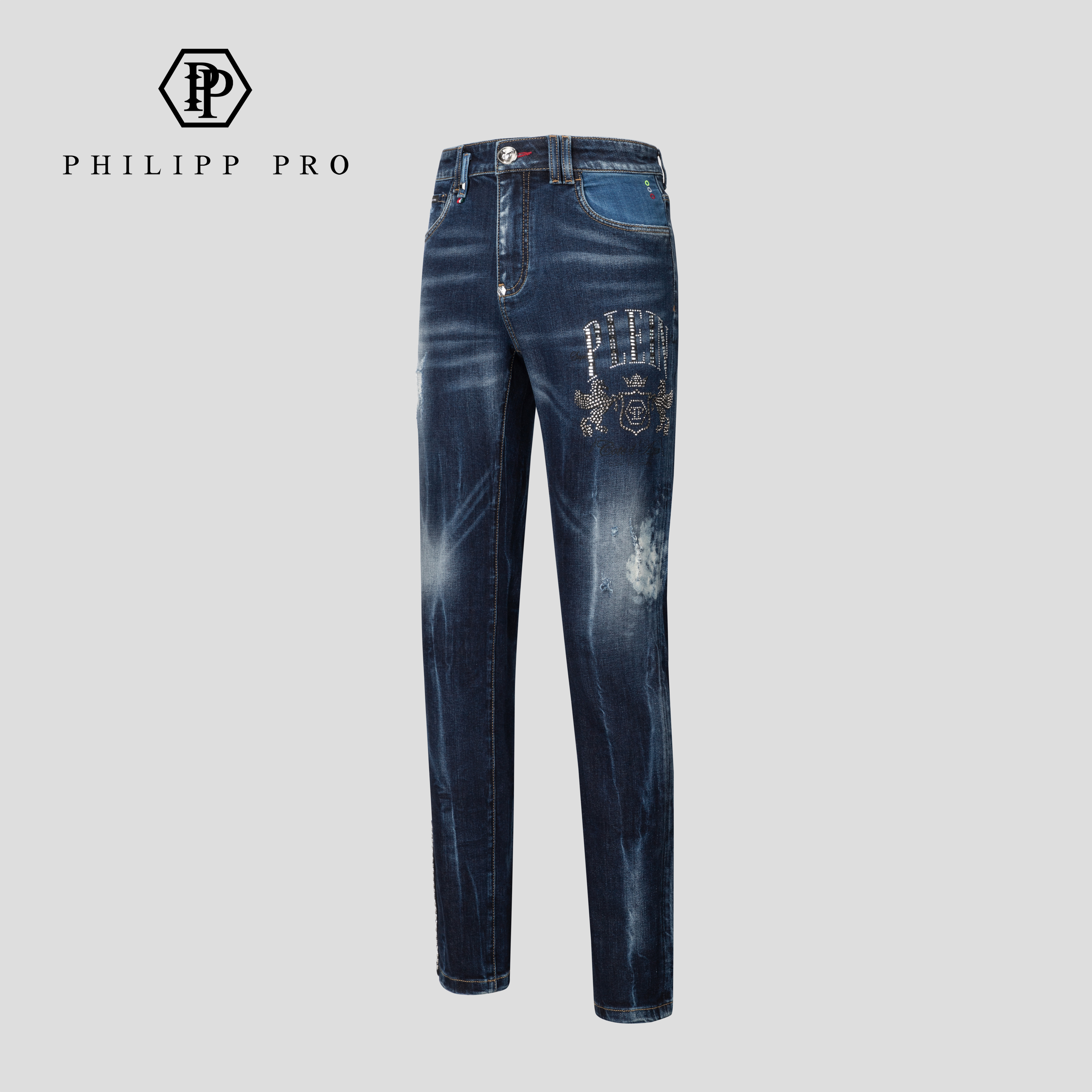 PHILIPP PRO撞色直筒裤男春夏拉链薄款牛仔裤秋冬时尚新复古风