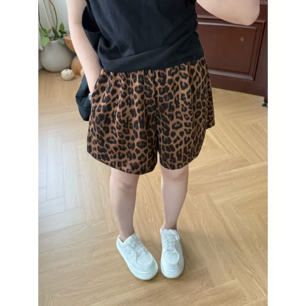 晶咕佳佳【豹纹短裤】松紧腰豹纹花短裤高腰时尚休闲百搭宽松潮流